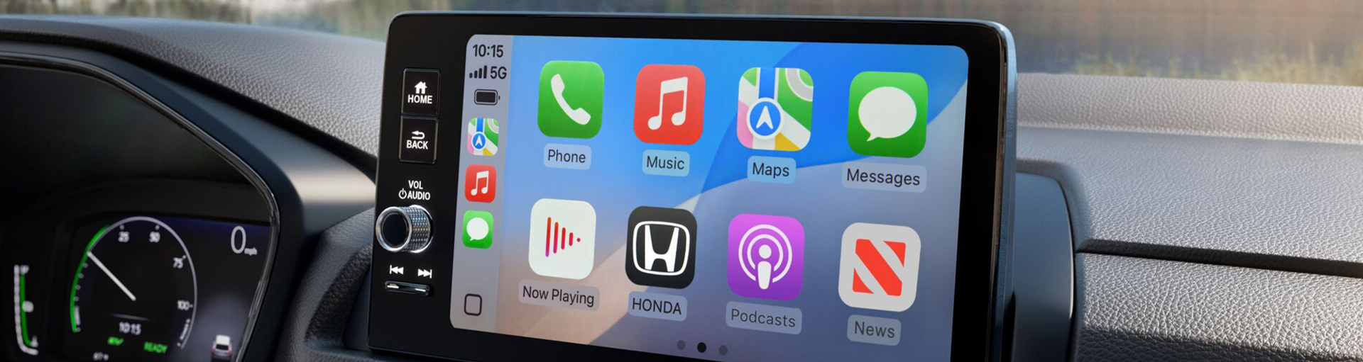 A close-up of the infotainment system of a Honda vehicle.