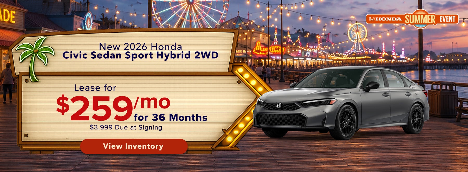 Lease a new 2026 Honda Civic Sedan Sport Hybrid 2WD for $259