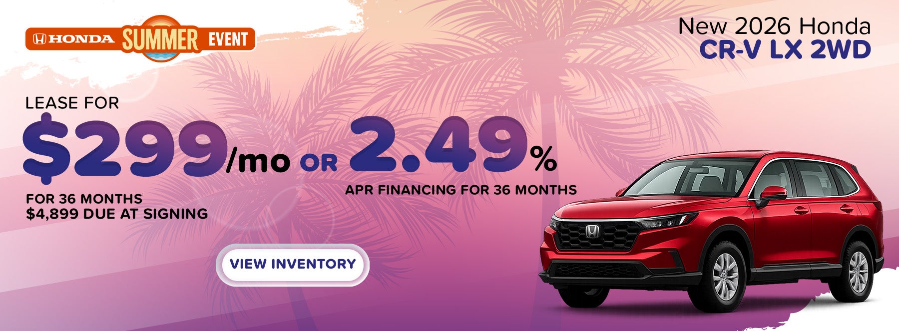 Lease a new 2026 Honda CR-V LX 2WD for $299/mo in Metairie, 