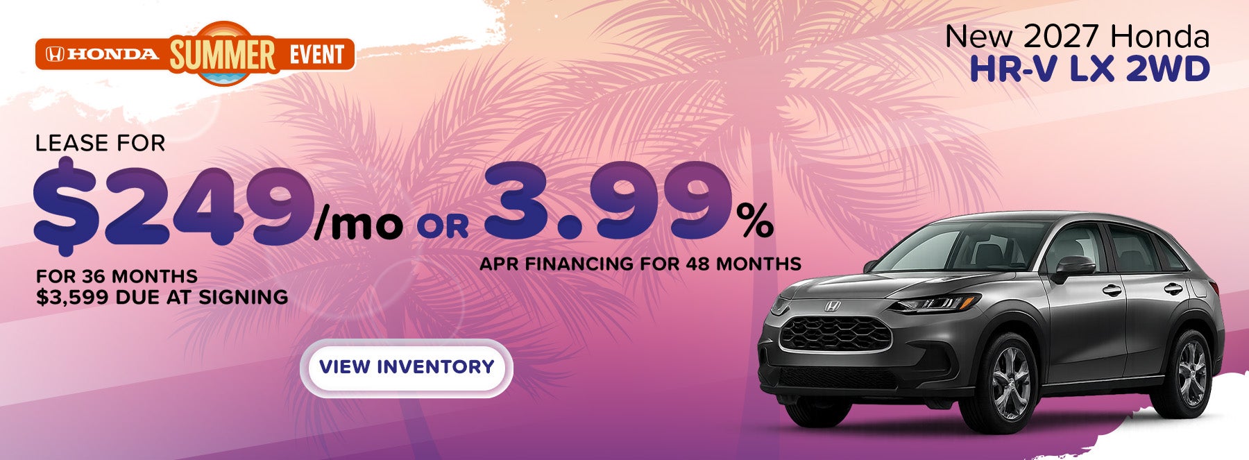 Lease a new 2027 Honda HR-V LX 2WD for $249/mo in Metairie, 