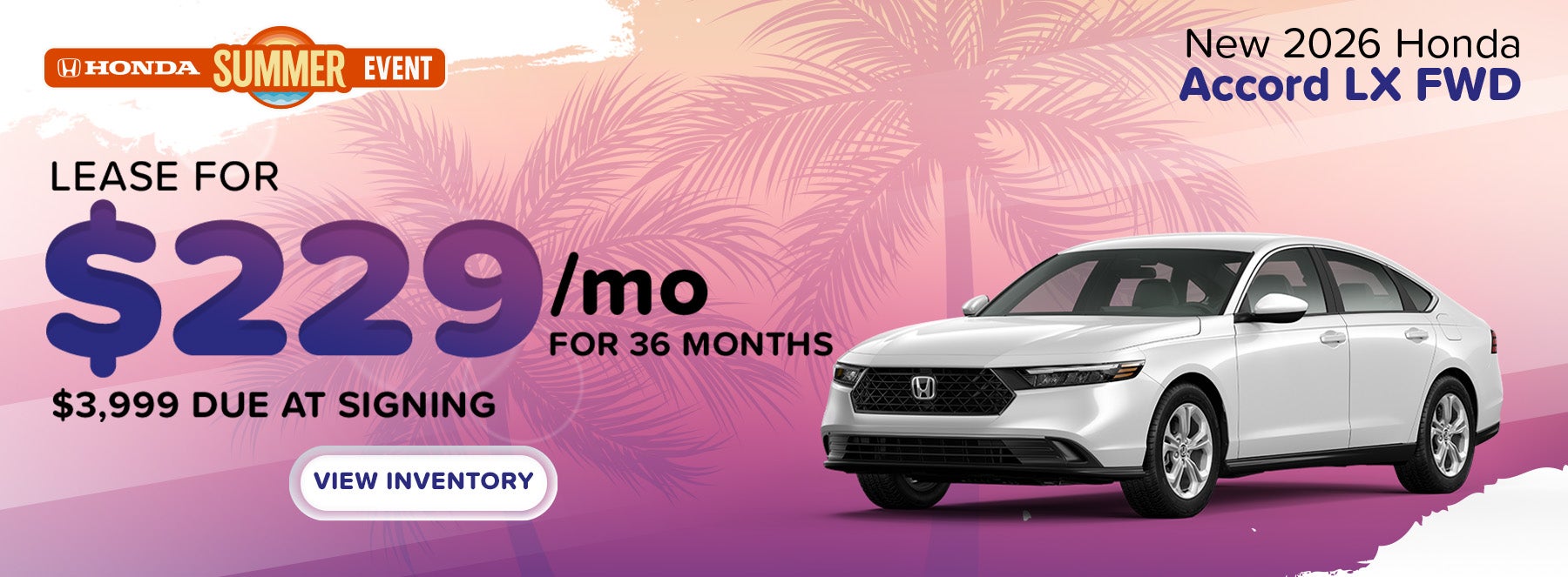 Lease a new 2026 Honda Accord LX FWD for $229/mo in Metairie