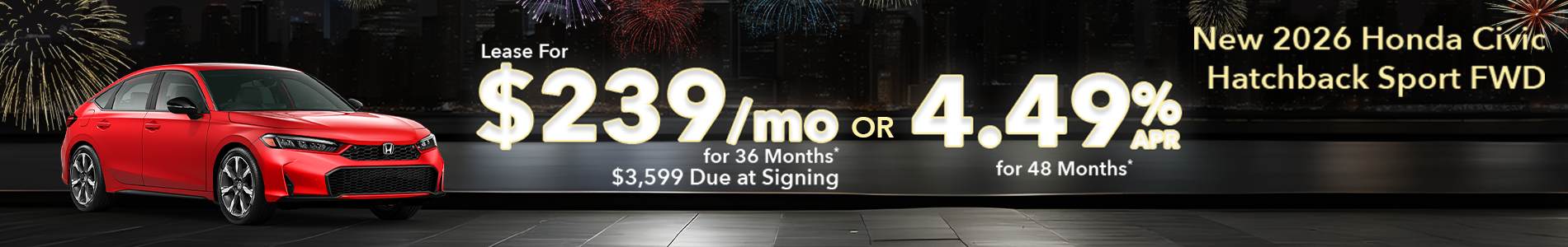 Lease a new 2026 Honda Civic Hatchback for $239/mo in Metairie, LA