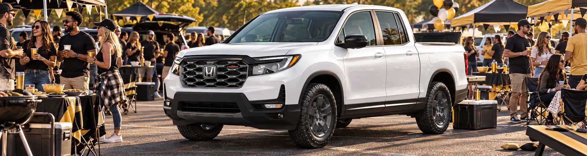 A Honda Ridgeline TrailSport pickup truck parked outdoors at an event.