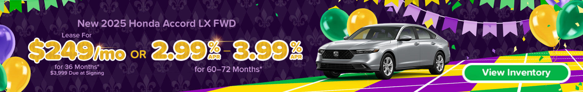 Lease a new 2025 Honda Accord for $249/mo in Metairie, LA